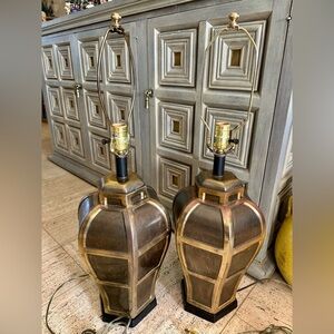 Pair of Ethan Allen Vintage Ginger Jar Brass Lamps NeoDeco?